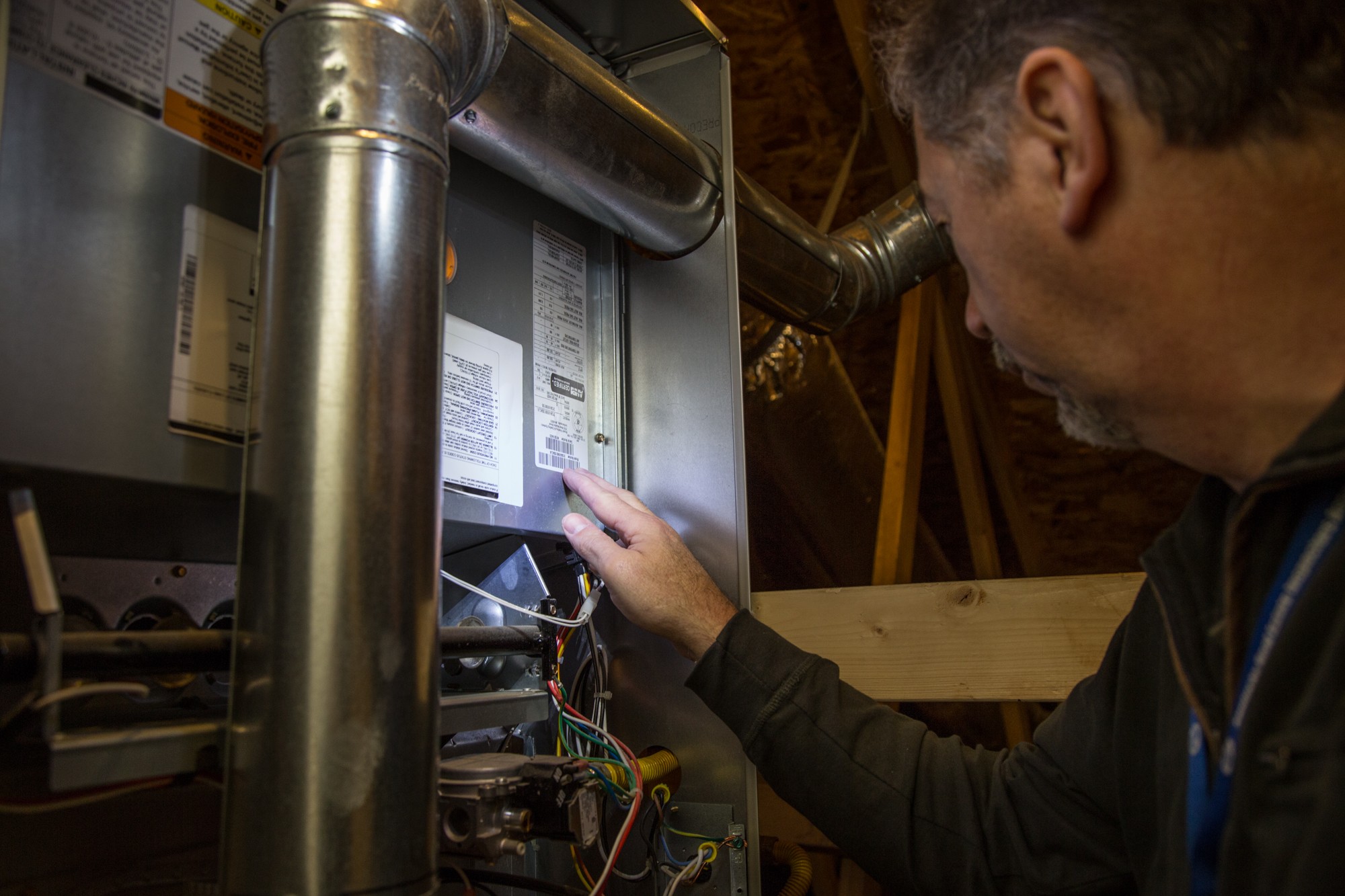 Attic furnace inspection.