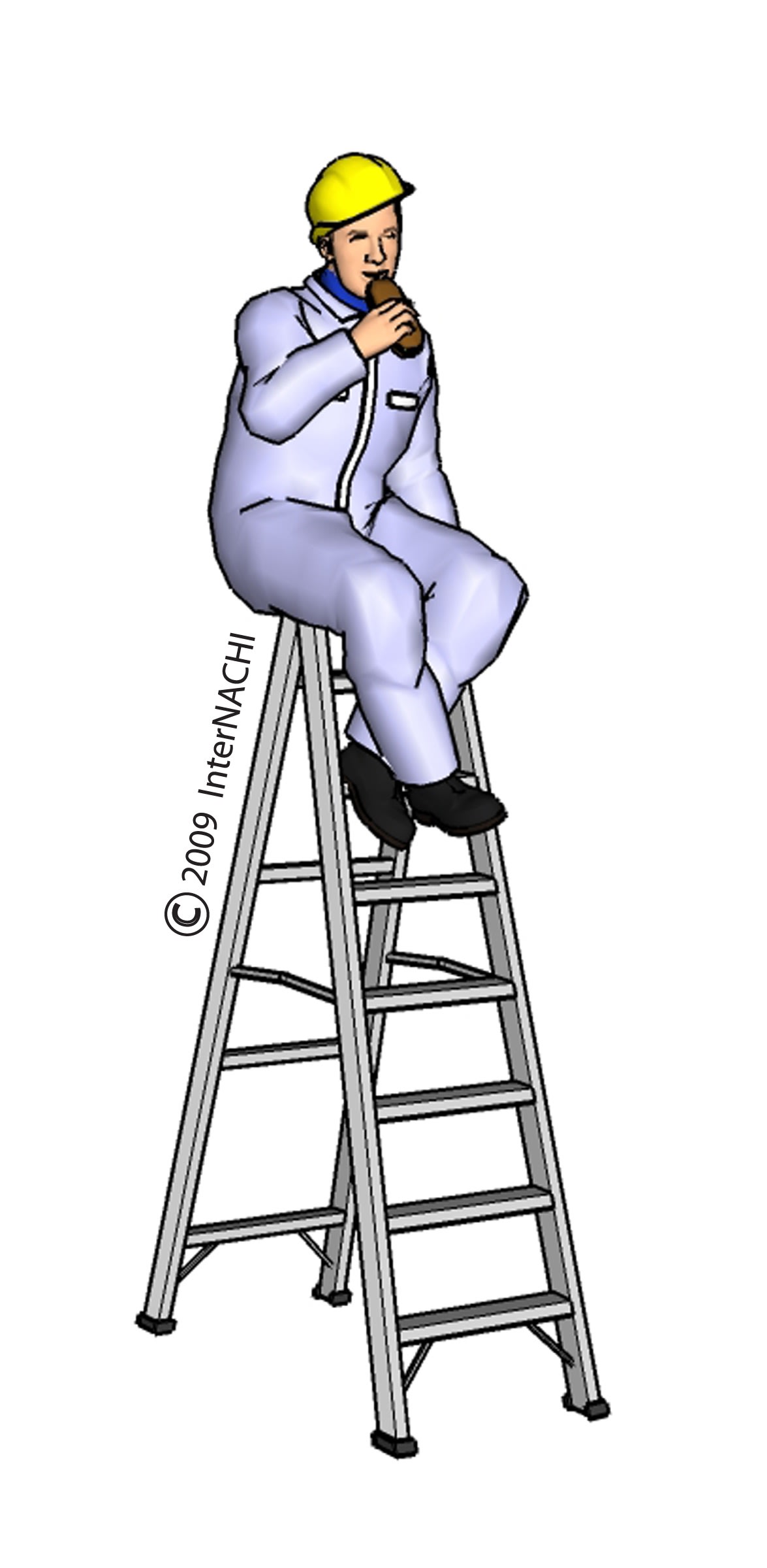 Inspector sitting on a ladder.