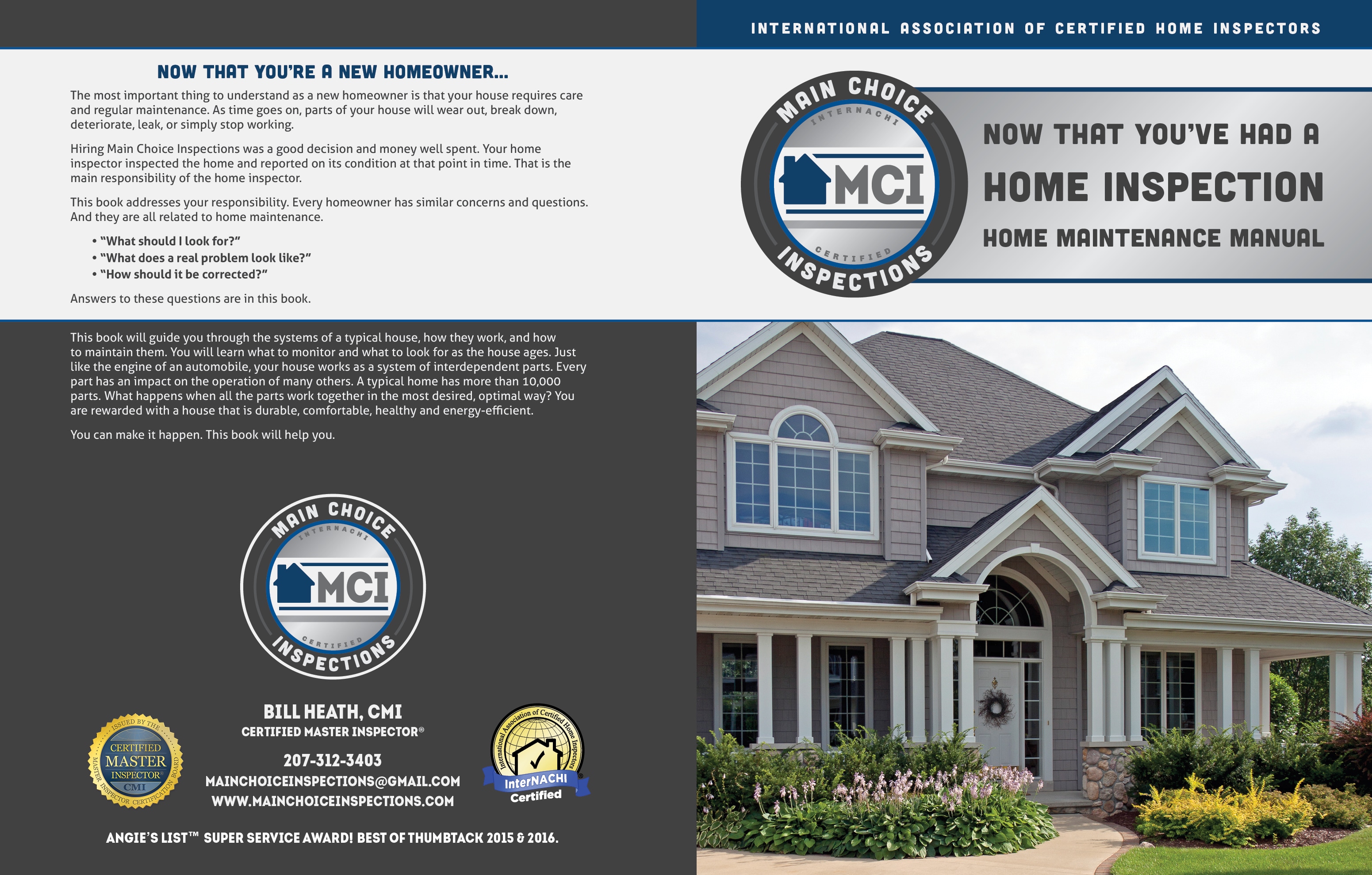 Custom Home Maintenance Book for Main Choice Inspections Inspection