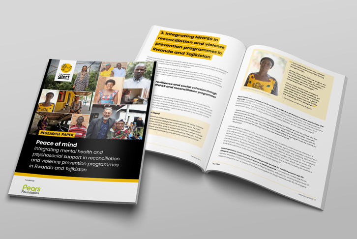 The cover image of the Peace of Mind paper shown alongside an open copy of the publication showing two pages inside the paper