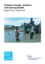 Front cover showing children standing in flood water.