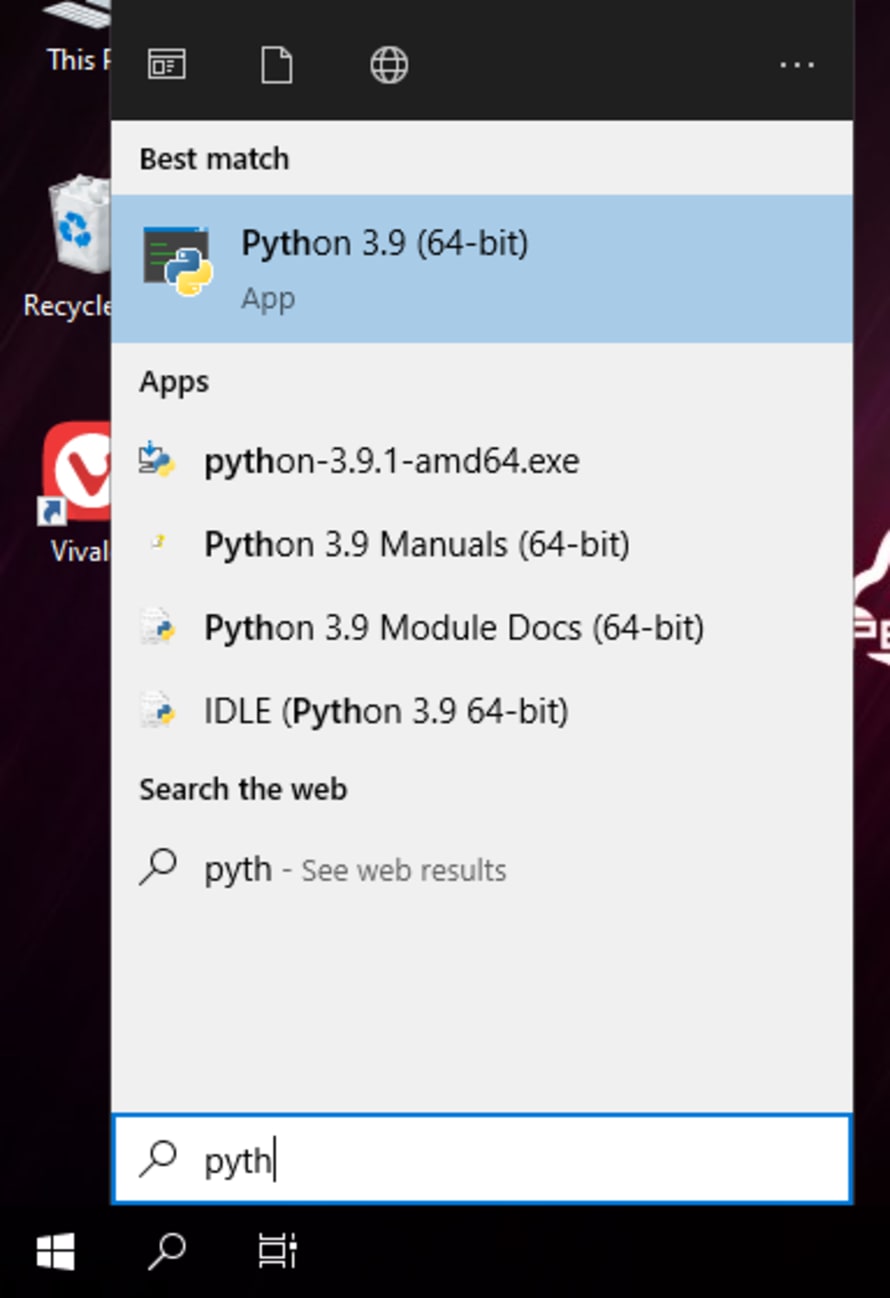Python 3 di start menu