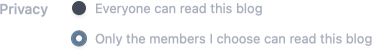 Screenshot of private blog settings