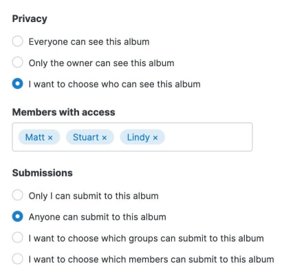 Screenshot of album privacy