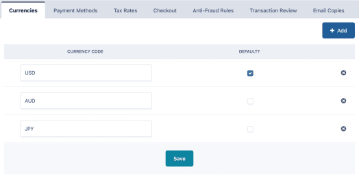 Screenshot of multiple currencies