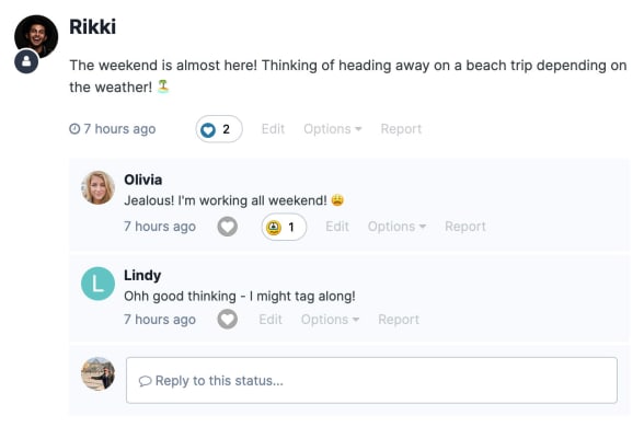 Screenshot of status updates