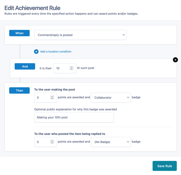 Screenshot of editing Achievement Rules