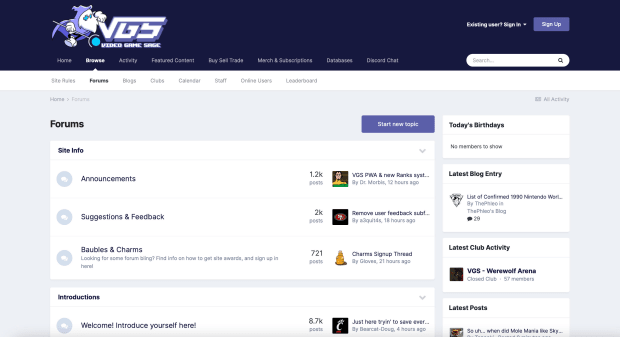 Screenshot of Video Game Sage website