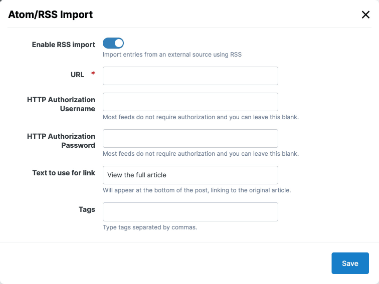 Screenshot of import dialog