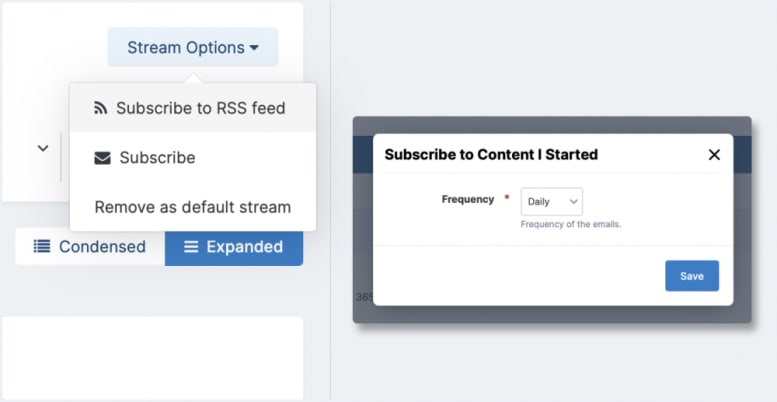 Screenshot of Activity Stream Subscriptions