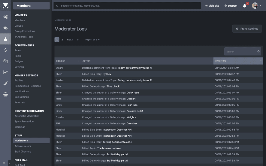 Screenshot of Moderator Logs