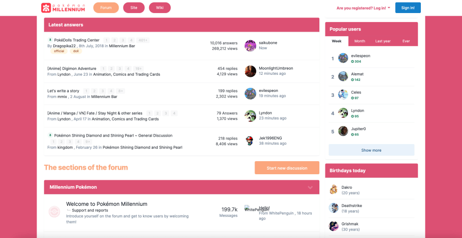Screenshot of Pokemon Millemium website