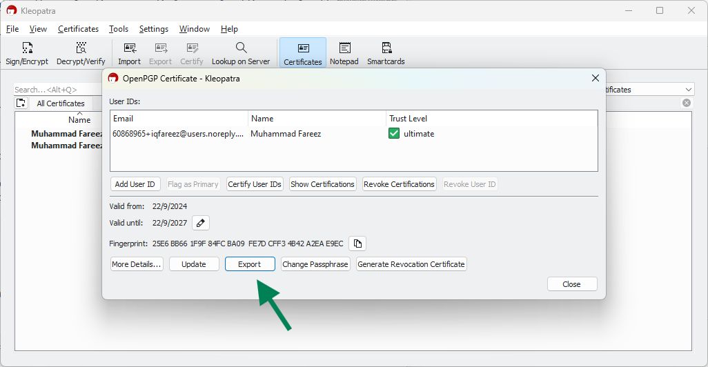 Kleopatra Export