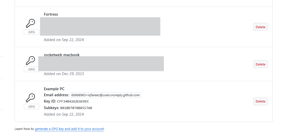 Github added GPG key