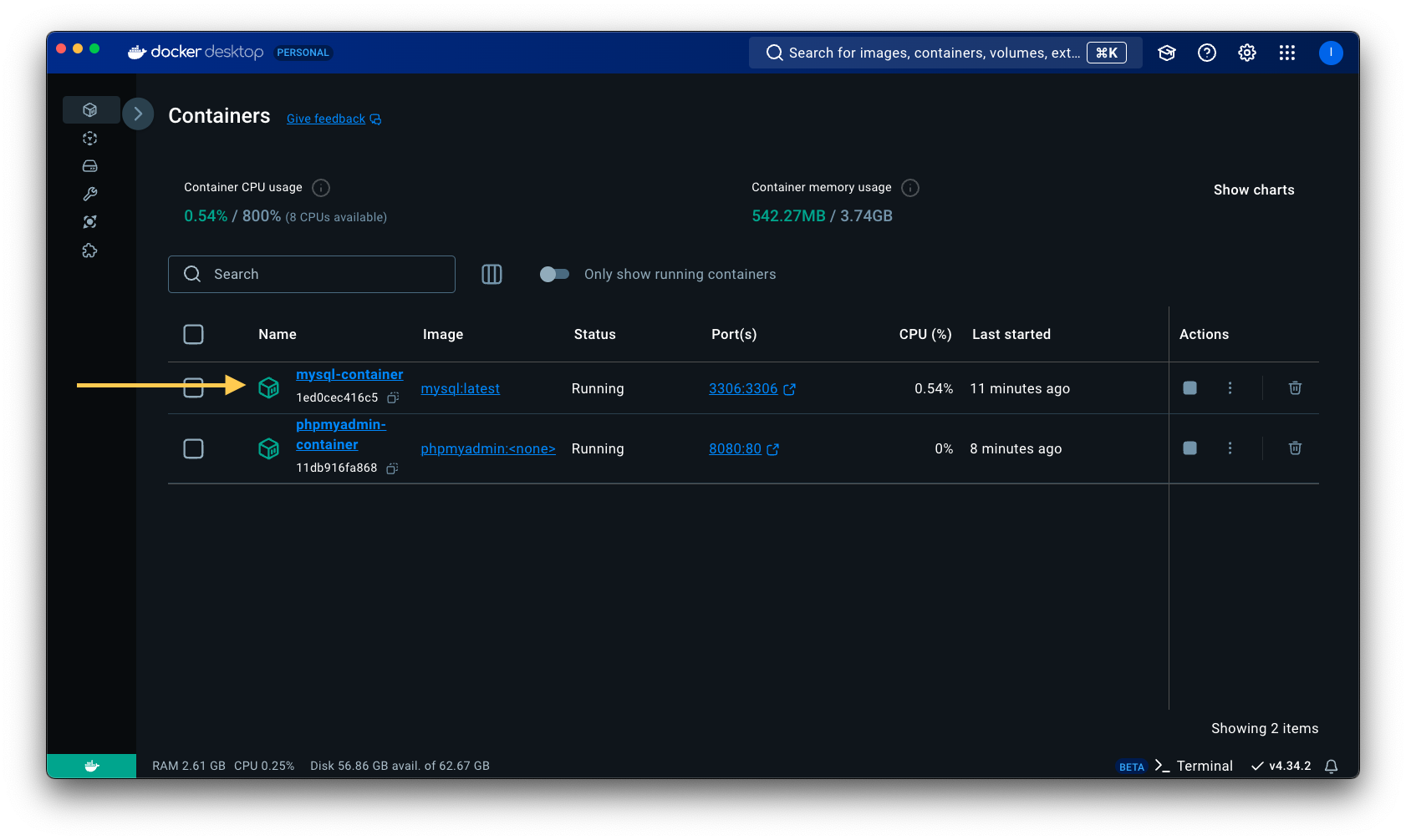 Docker Desktop open container