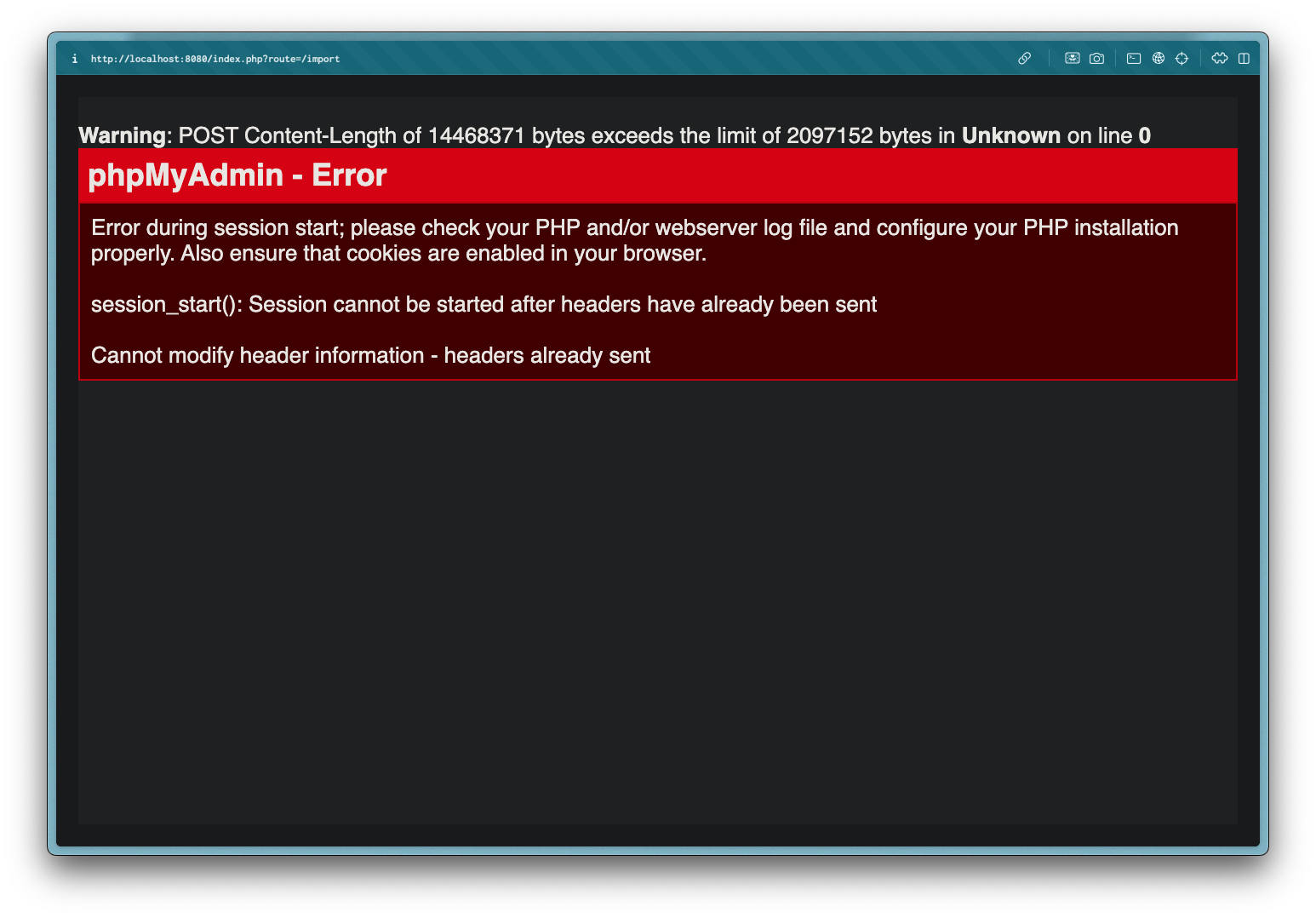 PhpMyAdmin Import error