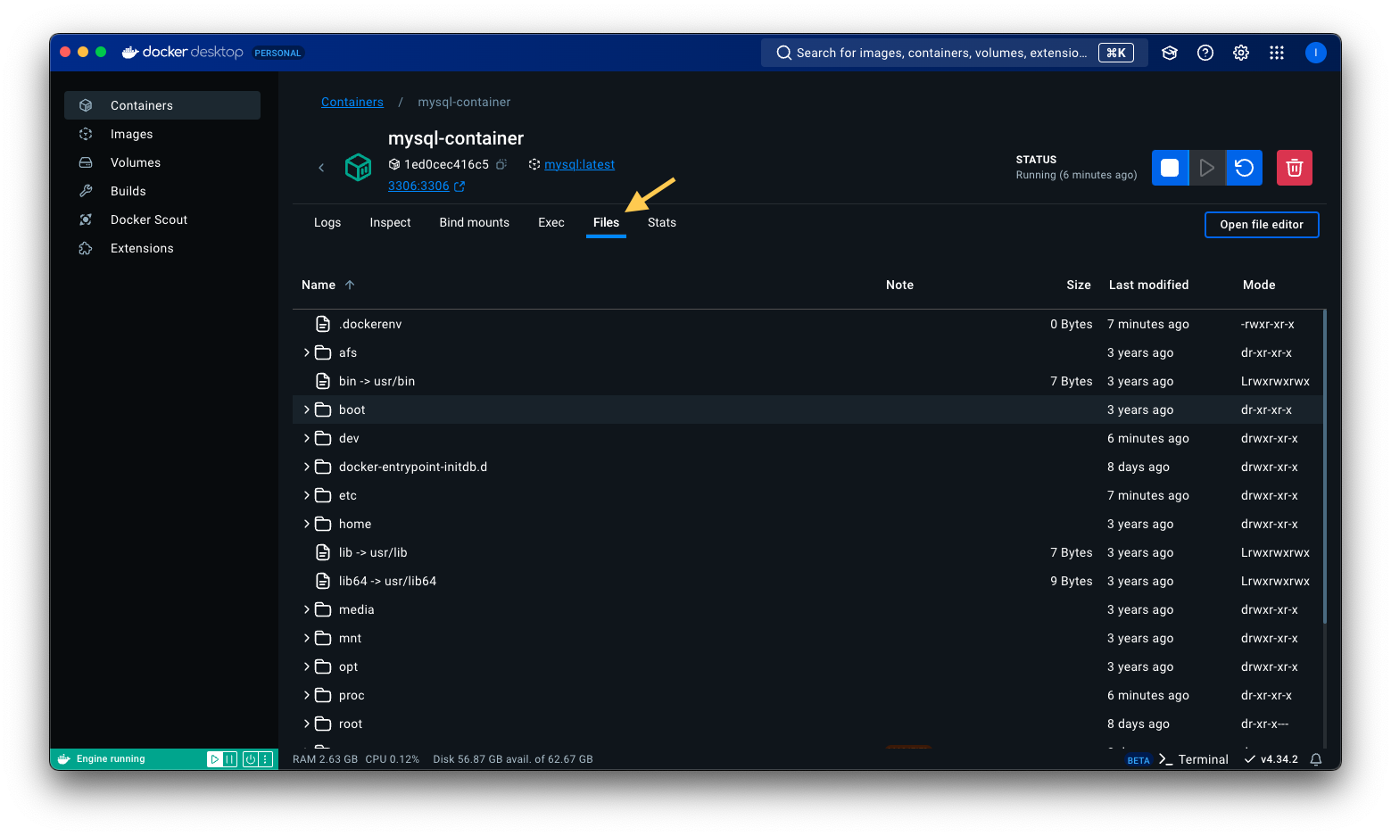 Docker Files tab