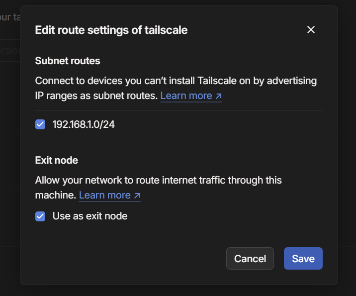 tailscale approve route