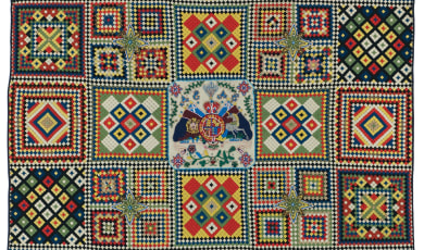 Mosaic soldier quilt made by British soldier, likely in India.