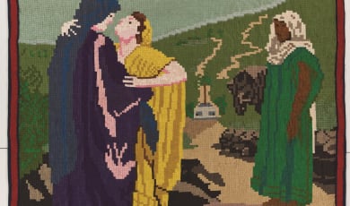 Ruth and Naomi quilt photo showing a biblically themed quilt is comprised of 30,400 squares.