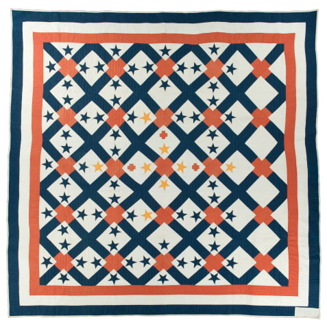 Madison Township Memorial of the World War quilt featuring red crosses, blue and yellow stars.
