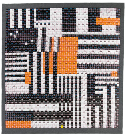 Barcode quilt photo showing a barcode pattern made from matchbooks. 