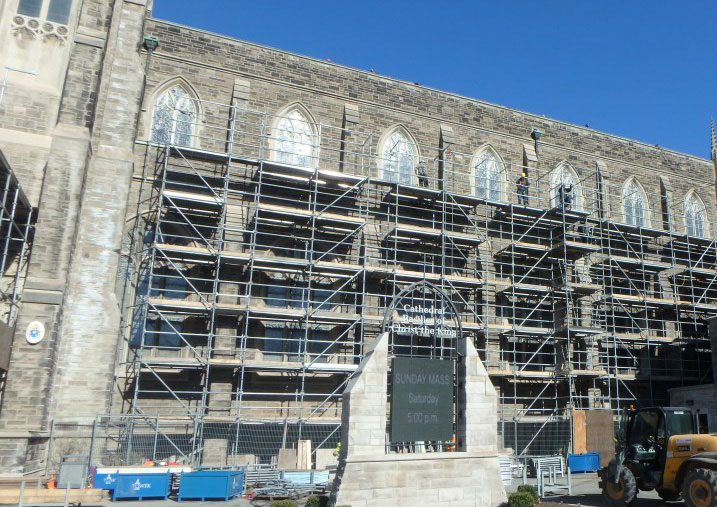 Cathedral wrapped in scaffolding
