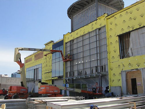 Installation of curtain wall framing at the main entrance of new expansion