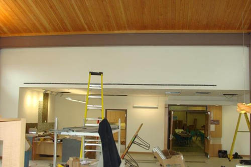 New main lobby interior including wood deck ceiling.