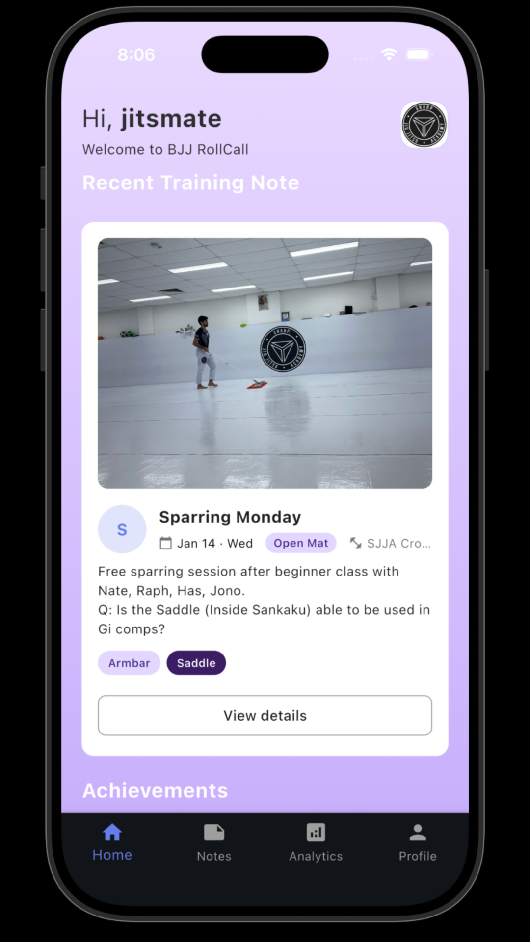 RollCall mobile app home screen