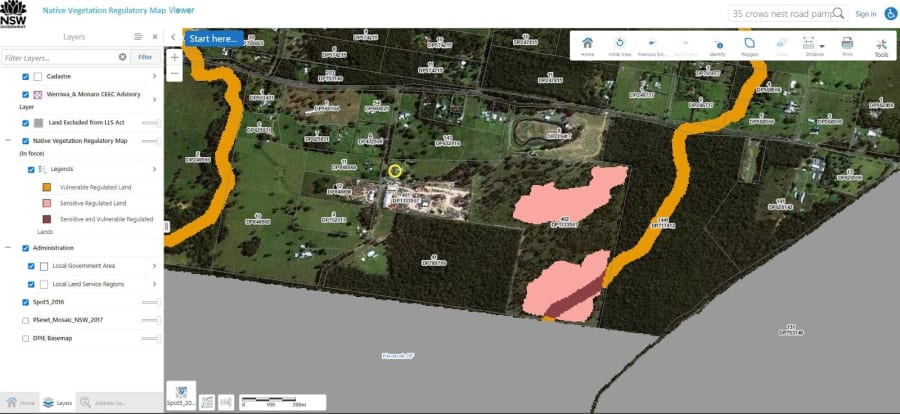 Showing sensitive and vulnerable regulated land - Euc. spp. ironwood timber mill near Taree Australia
