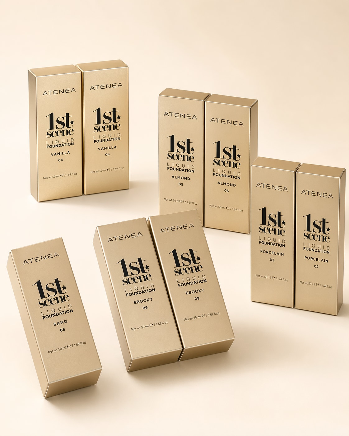 Atenea 1st Scene Fluid Foundation - Vanilla / Almond / Ebony / Sand