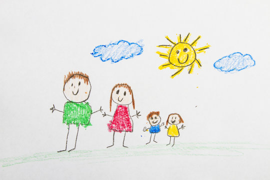 Family of Four with Smiling Sun