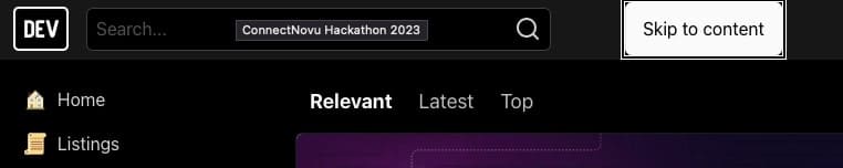 skip to content button inside dev.to