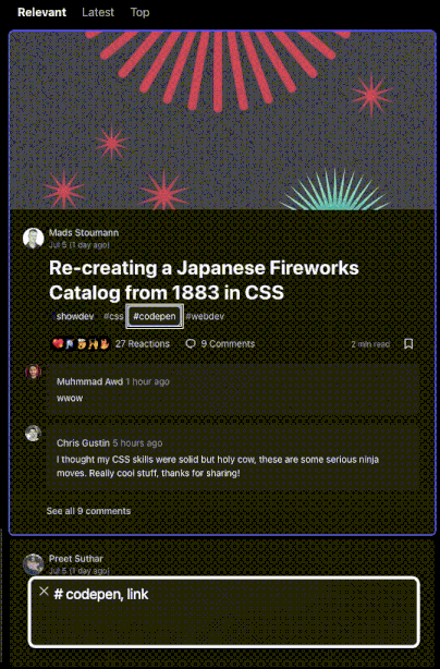 showing how a screen reader looks like in dev.to