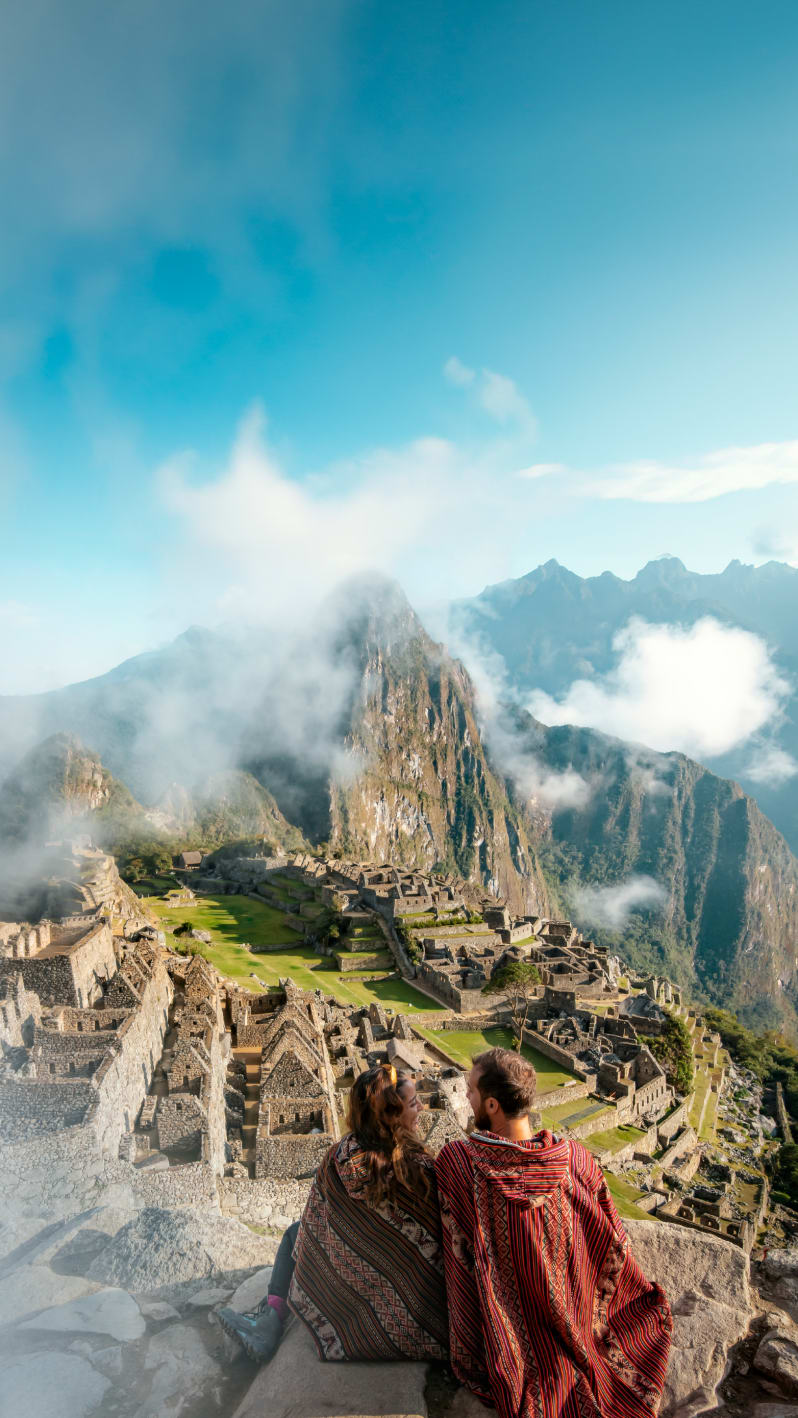 Young couple in machu pichu, peru