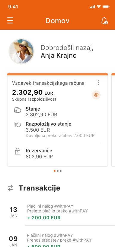 ekranska slika mobilne banke na mobilnem telefonu