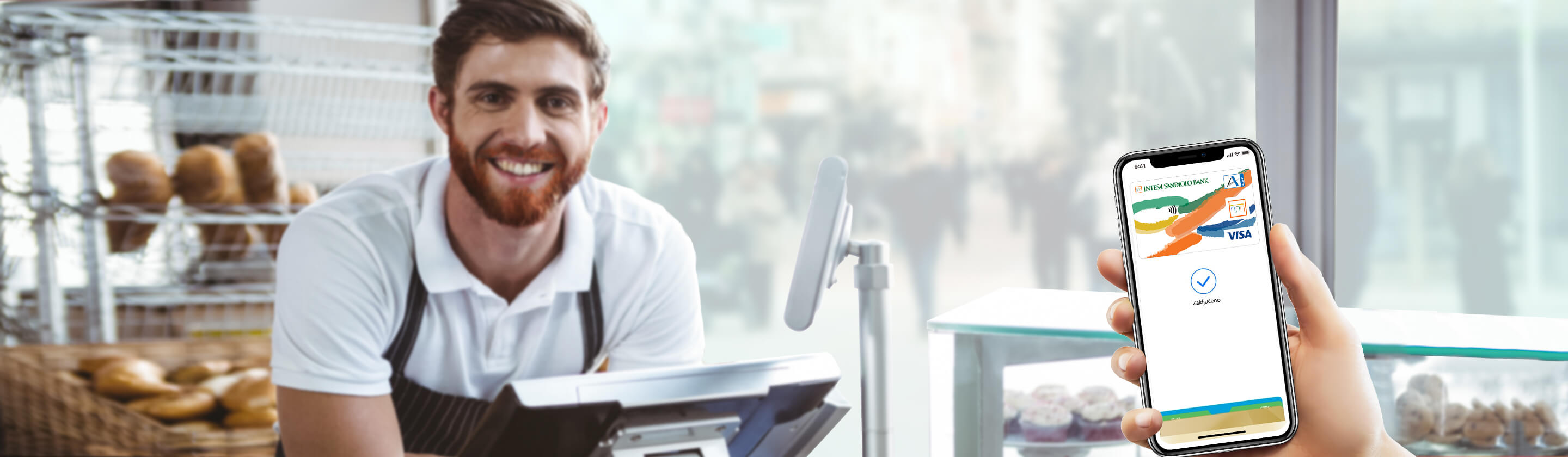 The image shows a mobile phone payment using the Apple Pay app at a point of sale.