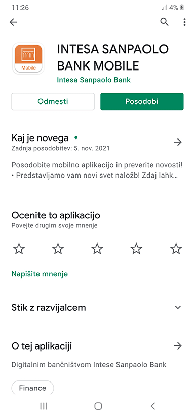 posodobitev aplikacije