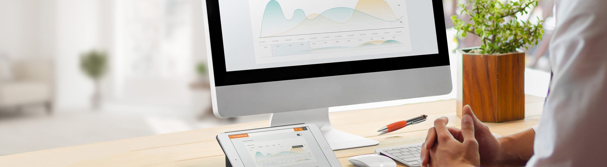 The picture shows a monitor displaying a page from our online bank.