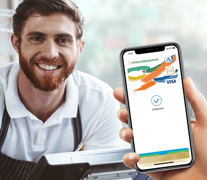 Slika prikazuje uspešno opravljeno plačilo z Apple Pay na mobilnem telefonu.