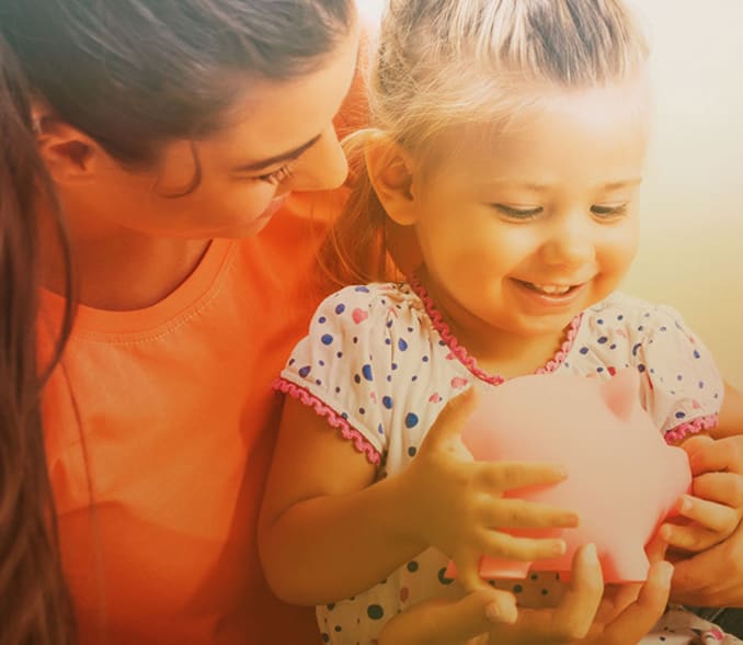 savings account mom and daughter with a savings bank