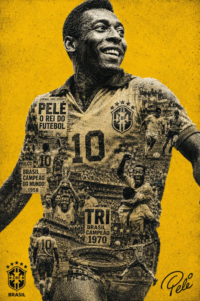 Póster moderno vintage de memorabilia deportiva y musical — prompt para Image 2