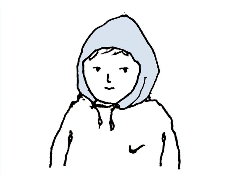 Dibujo minimalista de persona con hoodie Nike — prompt para Midjourney v8
