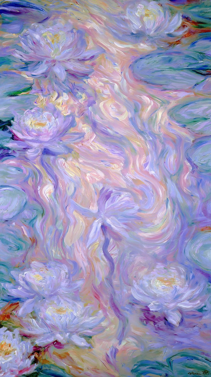 Paisaje vertical de estanque con flor de loto — variante del prompt para Midjourney v7