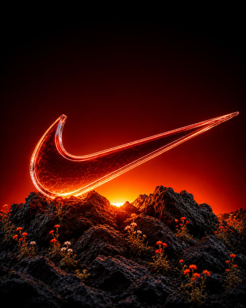 Logo de Under Armour en vidrio volcánico cinematográfico — variante del prompt para Image 2