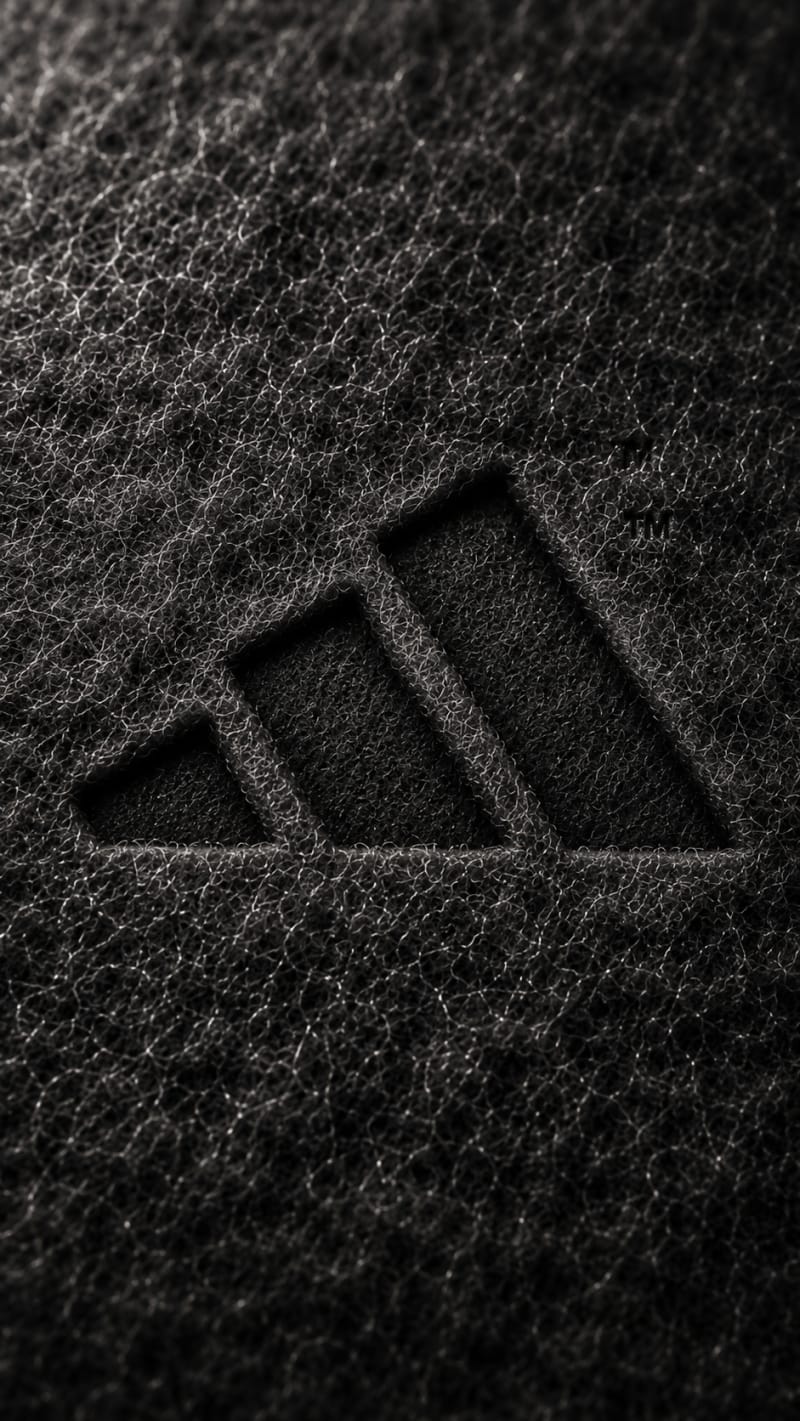 Swoosh de Nike debossed en superficie fibrosa negra macro — variante
