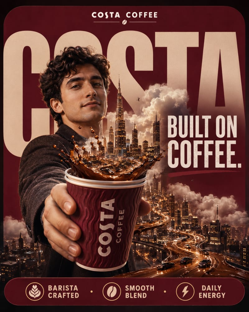 Pósters verticales surrealistas de café para marcas icónicas — variante