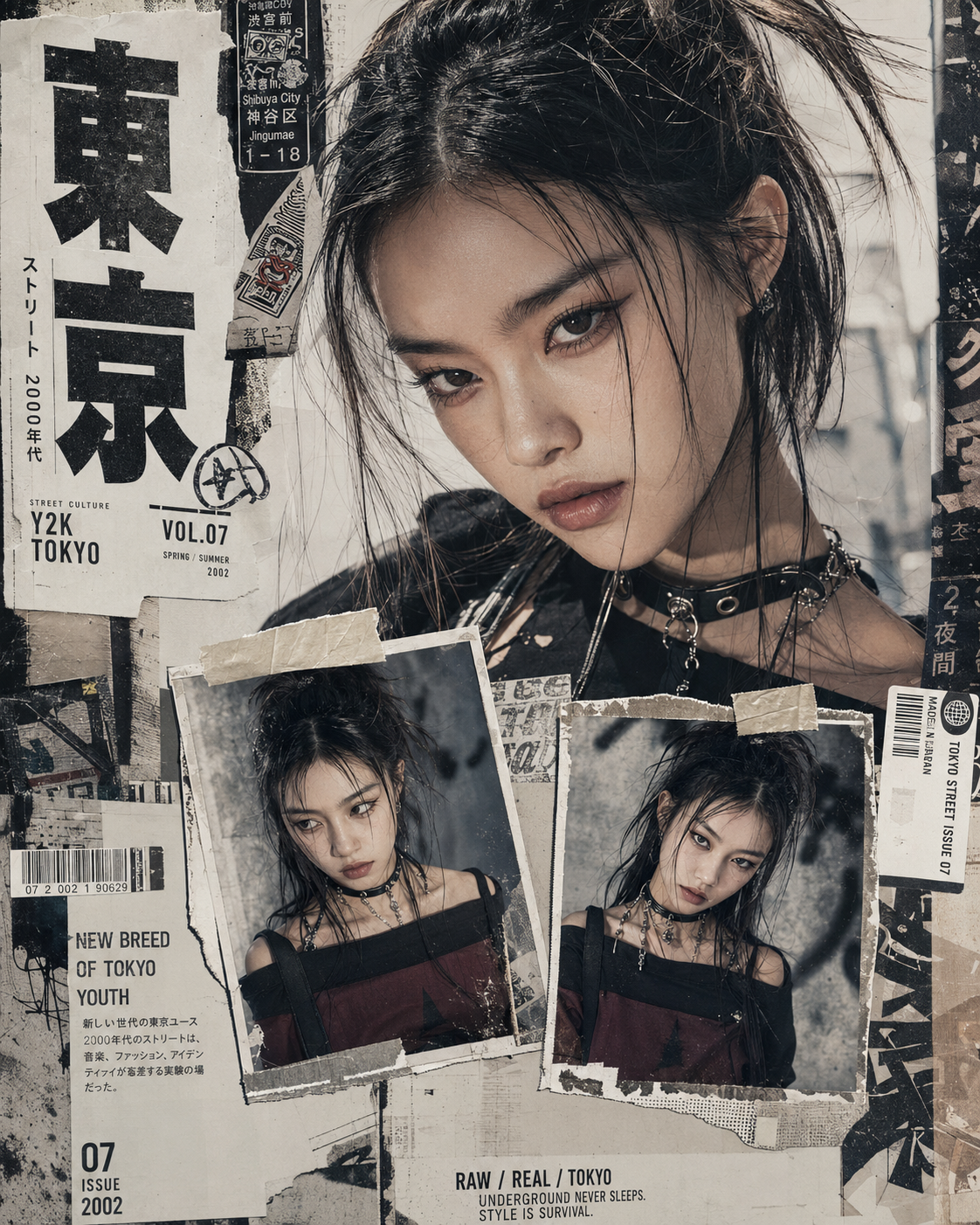 Póster editorial japonés Y2K de moda urbana — Image 2 (3:4)