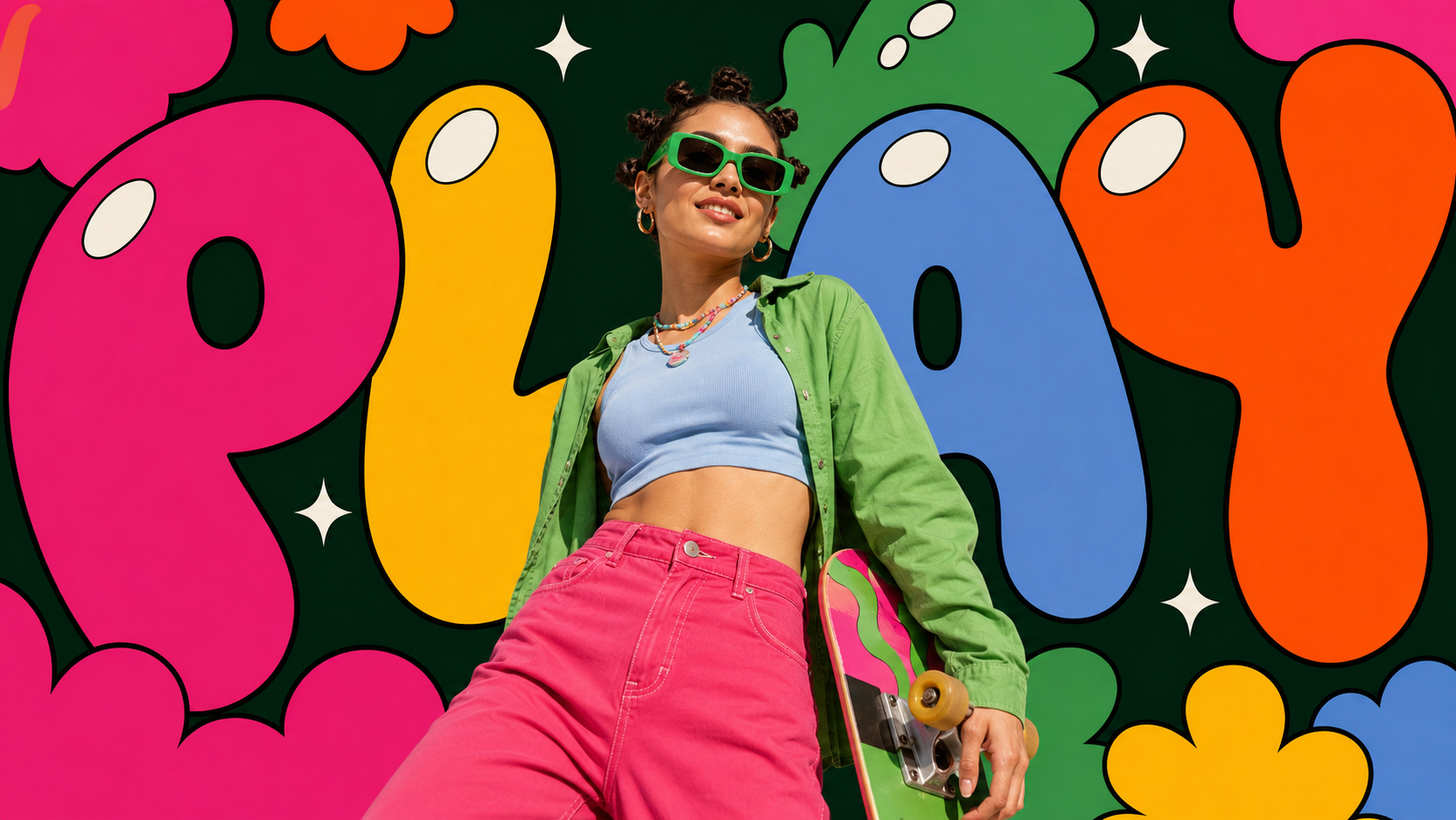 Retro Pop-Art Lifestyle Campaign with Typography Mural — Image 2 (16:9)